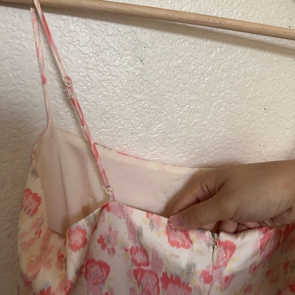 WAYF Verona Etched Floral Gown White Pink Watercolor Maxi Aline Split Slit Dress - Picture 6 of 10